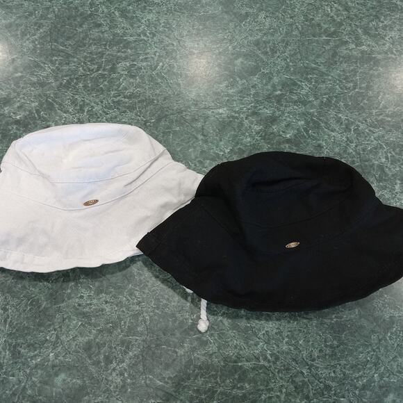 Scala Bucket Hats One Size White Black Sun Hat Beach Travel Drawstring Packable - Picture 8 of 12